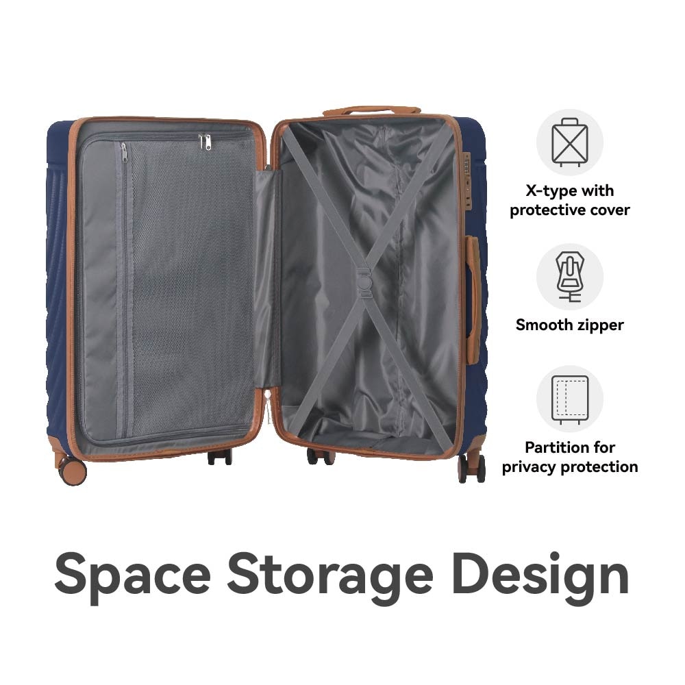 Luggage Sets ABS Hardshell 3pcs Luggage, Lightweight Durable Suitcase Sets Spinner Wheels Suitcase With TSA Lock 20''24''28'' Available(Navy Blue)_voghion.com